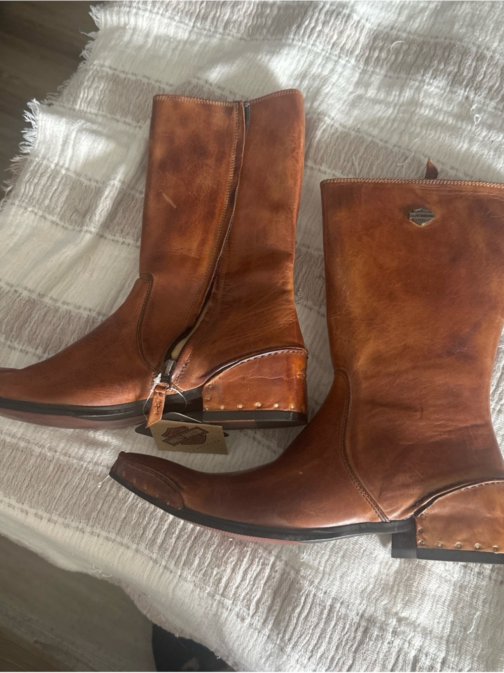 Harley-Davidson Tan Brown Leather Heeled Boots